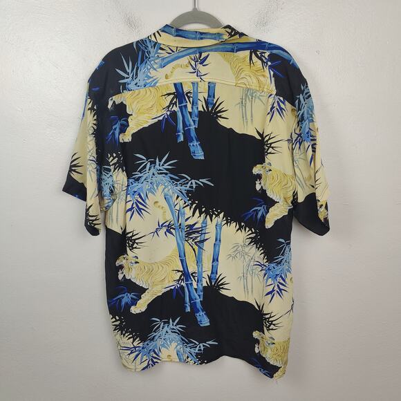 Vintage Avanti Silk Hawaiian Shirt Mens‎ Large Tiger Bamboo AOP Print Floral - Picture 6 of 8